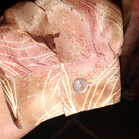 Pykettes Pink and Brown Button Down Blouse with Fabric Tie - Picture 4 of 6